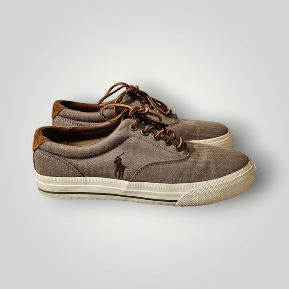 POLO Ralph Lauren Shoes Mens 7D‎ Brown Vaughn Canvas Sneakers Lace- Up - Picture 1 of 9